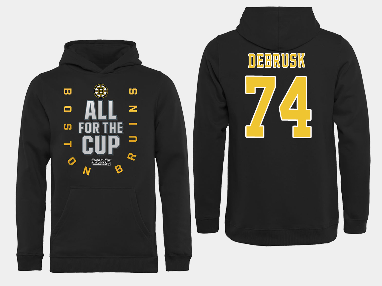 NHL Men Boston Bruins 74 Debrusk Black All for the Cup Hoodie